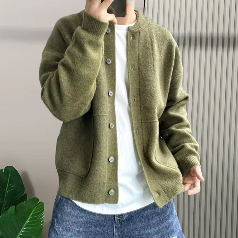 Elane's Sweater Coat Men'S round Neck Knitted Cardigan-Elane