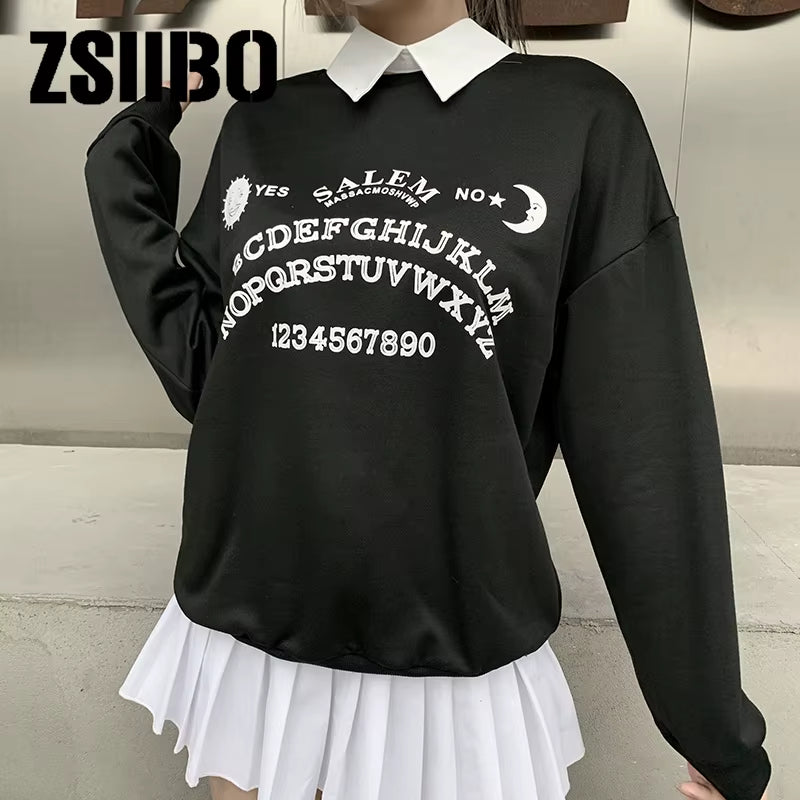 Elane's Black Grunge Oversized Chic Letter Print sweatshirt for women-Elane