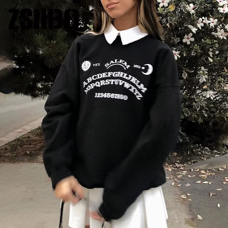 Elane's Black Grunge Oversized Chic Letter Print sweatshirt for women-Elane