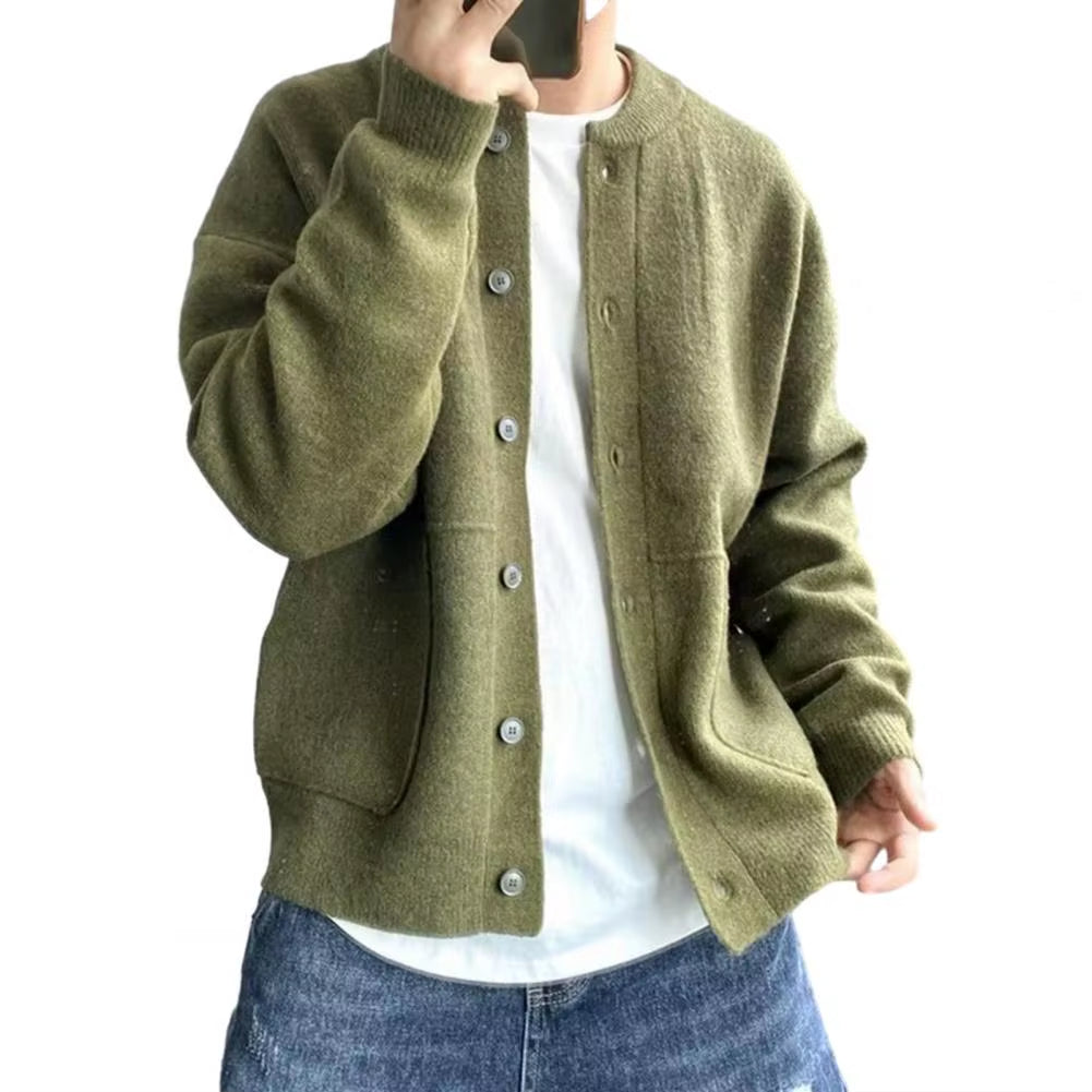 Elane's Sweater Coat Men'S round Neck Knitted Cardigan-Elane