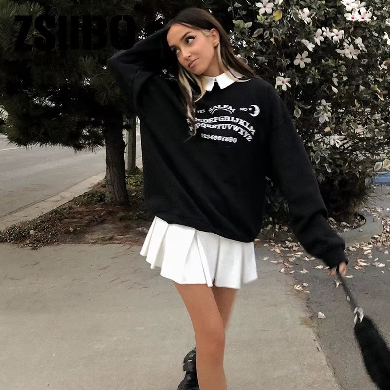Elane's Black Grunge Oversized Chic Letter Print sweatshirt for women-Elane