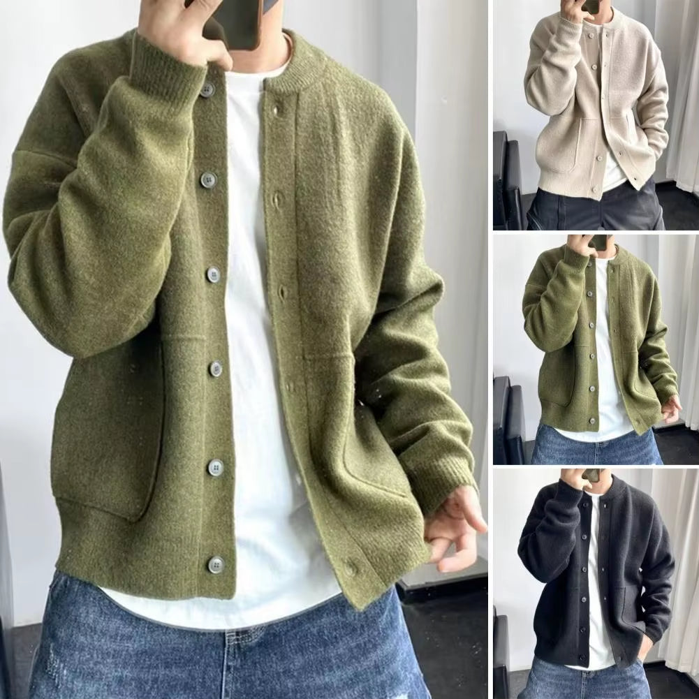 Elane's Sweater Coat Men'S round Neck Knitted Cardigan-Elane
