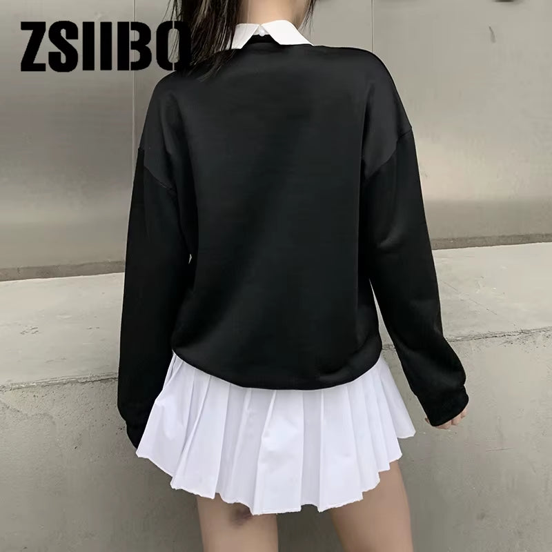 Elane's Black Grunge Oversized Chic Letter Print sweatshirt for women-Elane