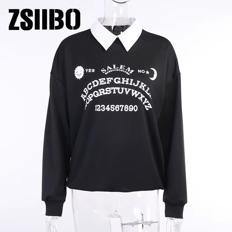 Elane's Black Grunge Oversized Chic Letter Print sweatshirt for women-Elane
