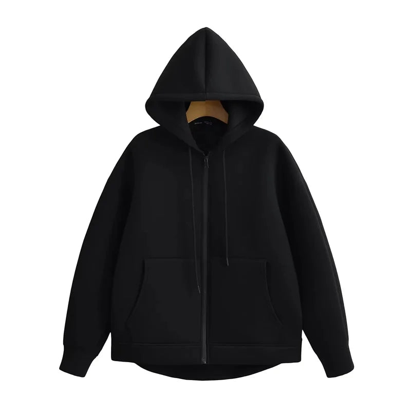 Elane's New Zipper Hoodie High Street Unisex Style with Double Pockets-Elane