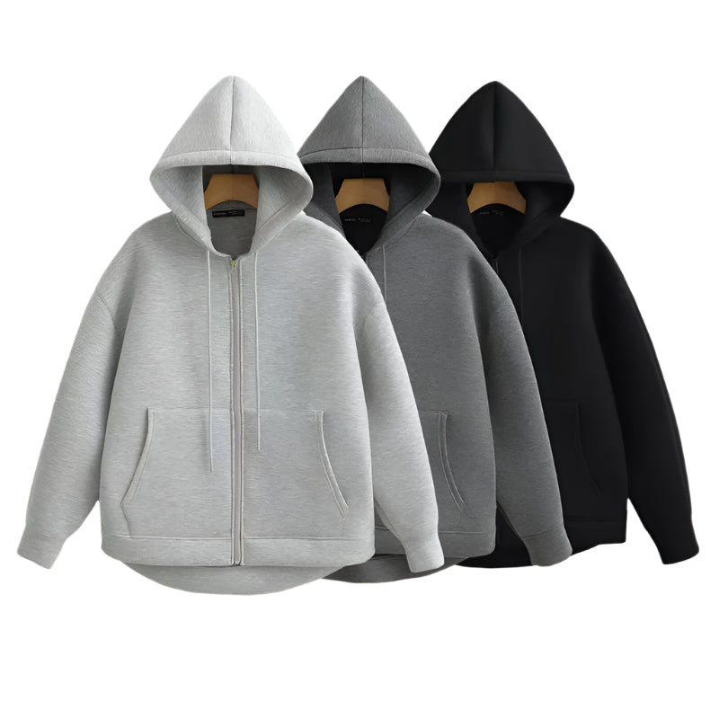 Elane's New Zipper Hoodie High Street Unisex Style with Double Pockets-Elane