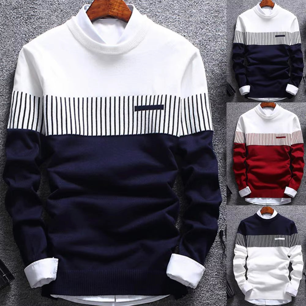 Elane's Fashion Men Striped Sweater Pullover Knitted Sweater-Elane