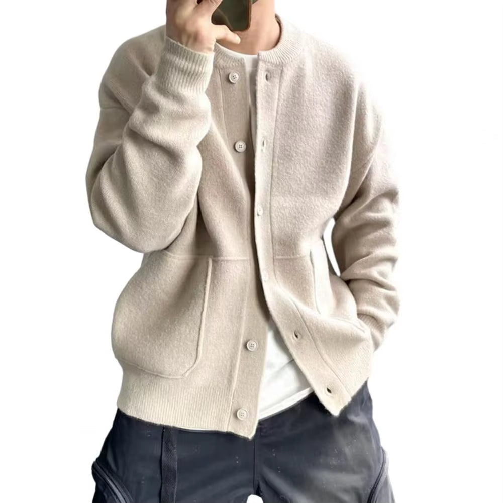 Elane's Sweater Coat Men'S round Neck Knitted Cardigan-Elane