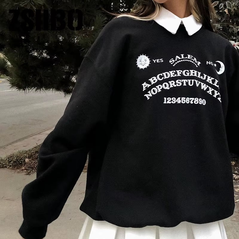 Elane's Black Grunge Oversized Chic Letter Print sweatshirt for women-Elane
