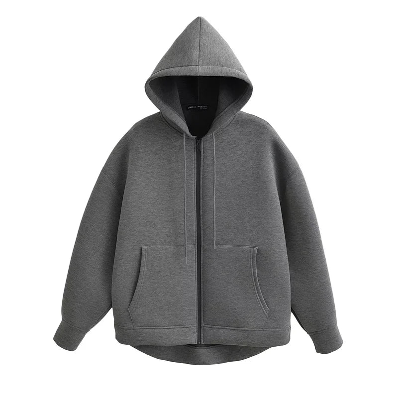 Elane's New Zipper Hoodie High Street Unisex Style with Double Pockets-Elane