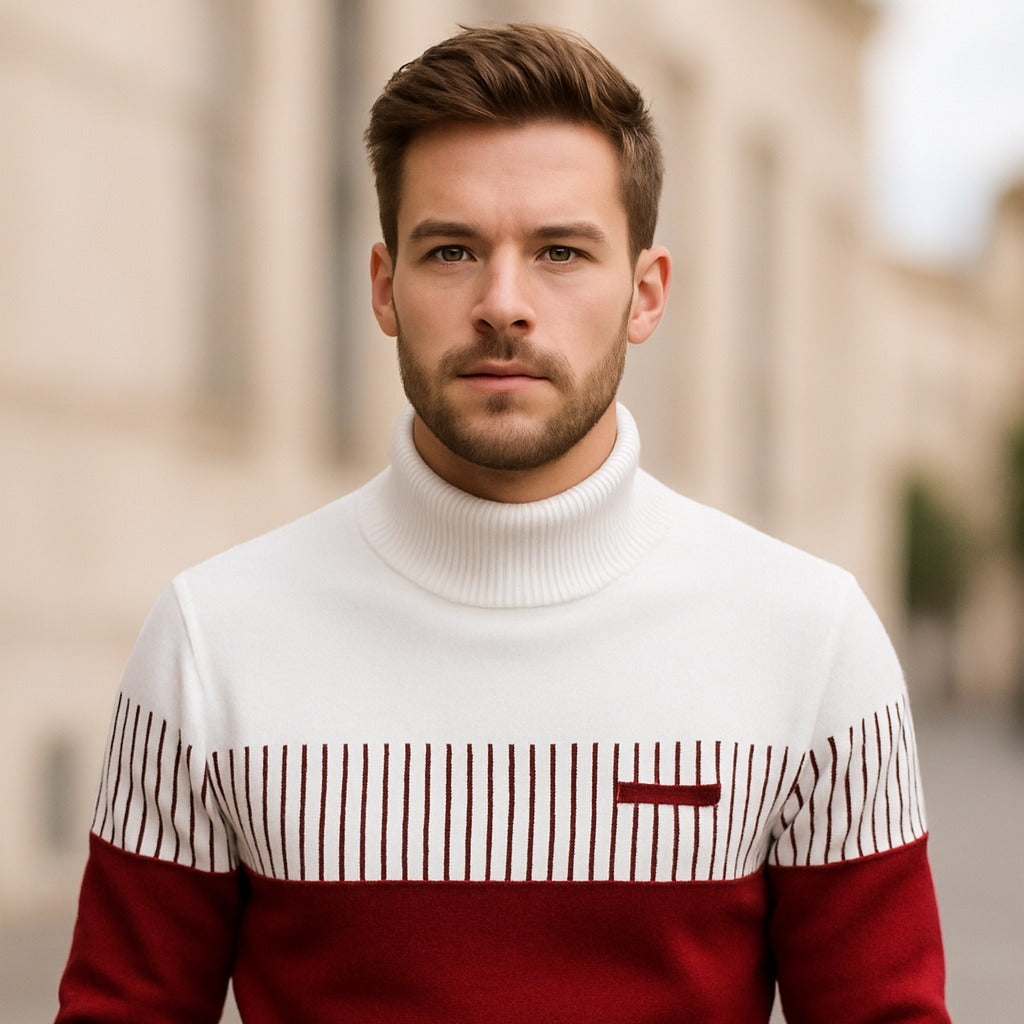 Elane's Men Striped Sweater Pullover Knitted Sweater