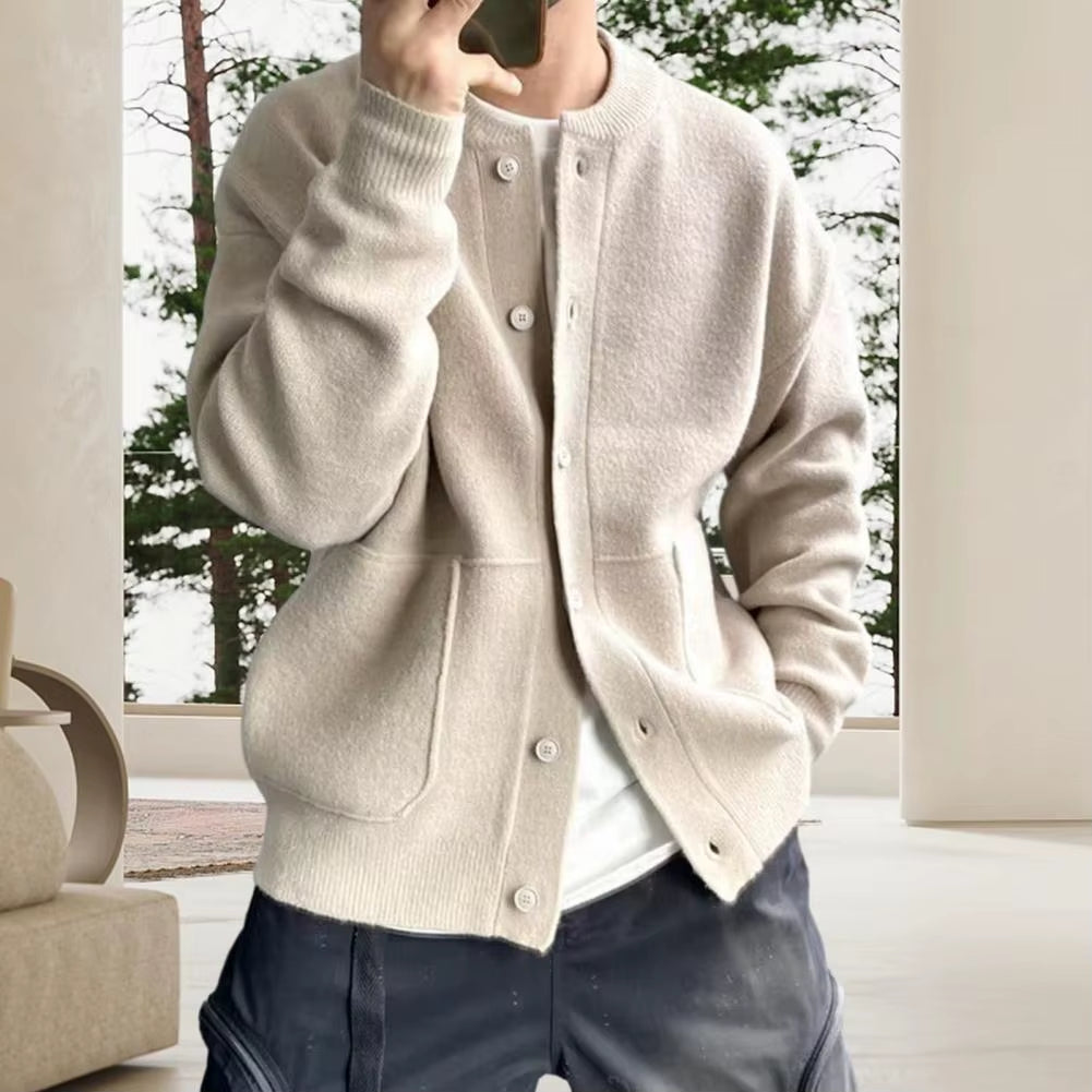 Elane's Sweater Coat Men'S round Neck Knitted Cardigan-Elane